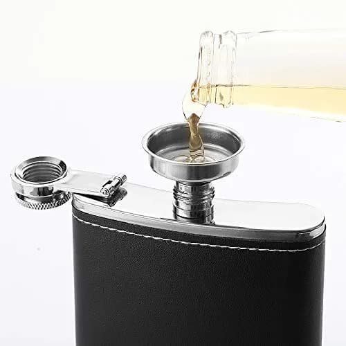 YWQ 8 Oz (237ml) Black Leather Cover Hip Flask with Funnel | Leak Proof Stainless Steel Liquor Flask thumbnail 3
