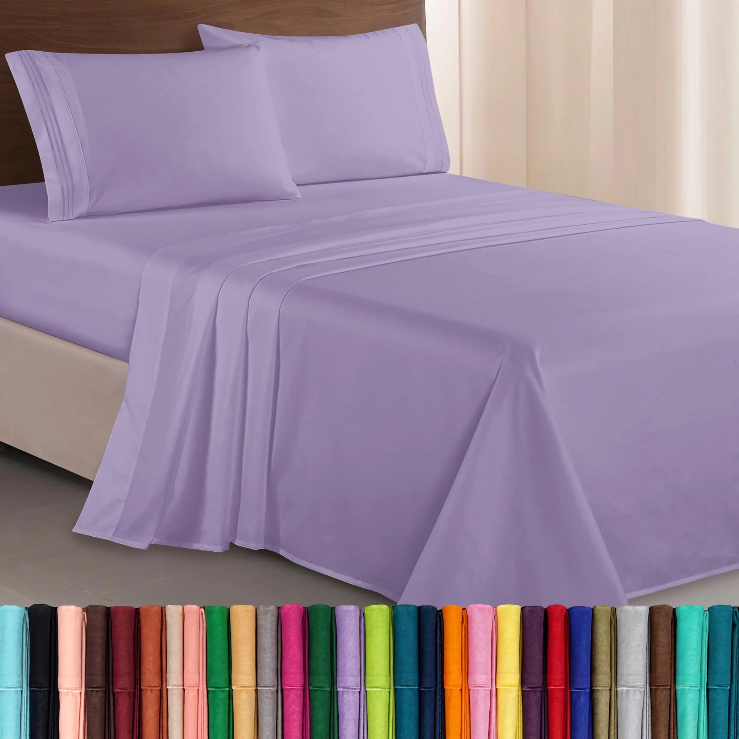 Elegant Comfort Microfiber Bed Sheet Set Twin/Twin XL | Wrinkle & Fade Resistant, 1500 Thread Count, Lavender — Lavender