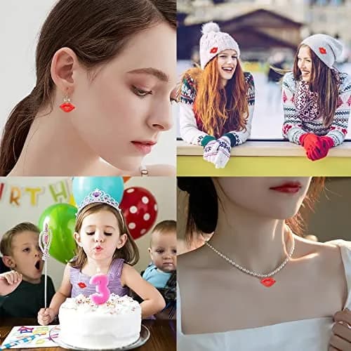 Honbay 100PCS DIY Lip Charm Accessories Acrylic Flatback Red 2x1.5cm | Perfect for Arts & Jewelry thumbnail 3