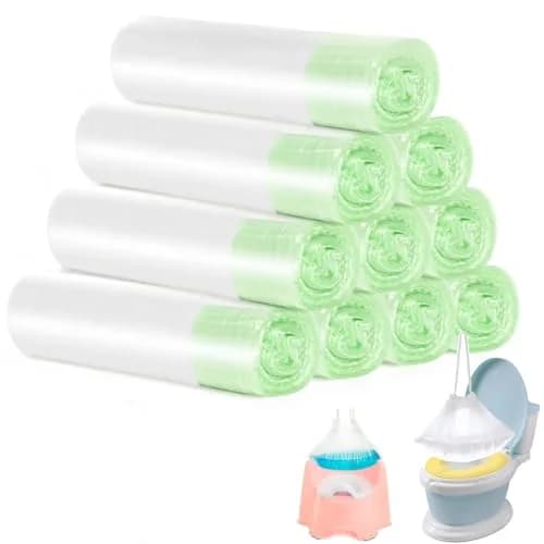 Tebery 100 Pack Portable Potty Chair Liners with Drawstring, Disposable Potty Bags for Baby Toilet Training Seat, Transparent, 16-5/8 in x 9-3/4 in (100 Count) thumbnail 1
