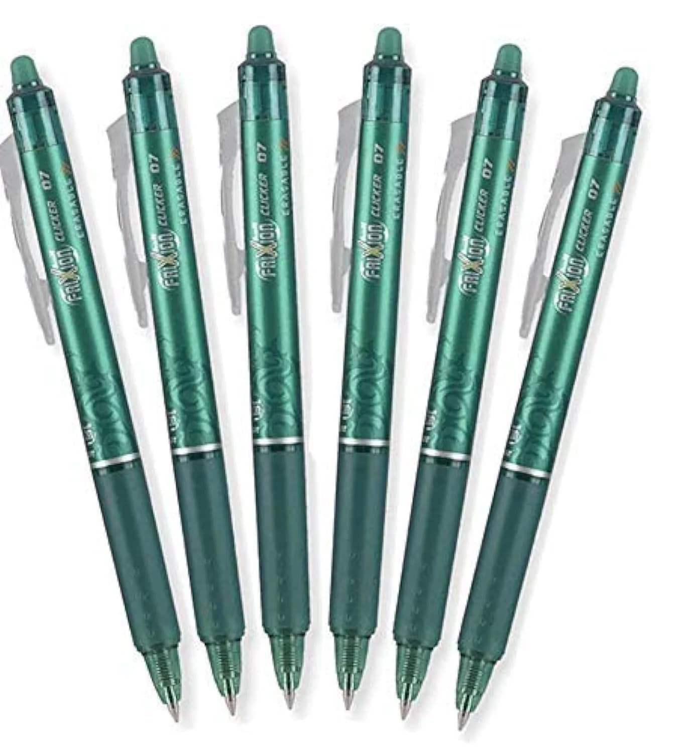 PILOT FriXion Clicker Retractable Erasable Gel Pens 0.7mm | Fine Point, Green Ink, Pack of 6