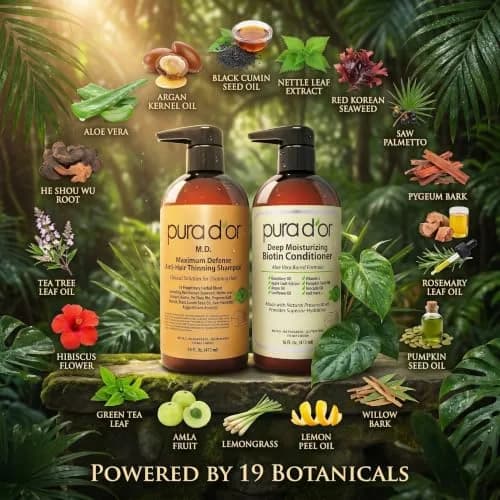 PURA D'OR Maximum Defense Biotin Shampoo & Conditioner Set 473ml (16 Fl Oz x2) | Clinically Tested Hair Regrowth Treatment thumbnail 4