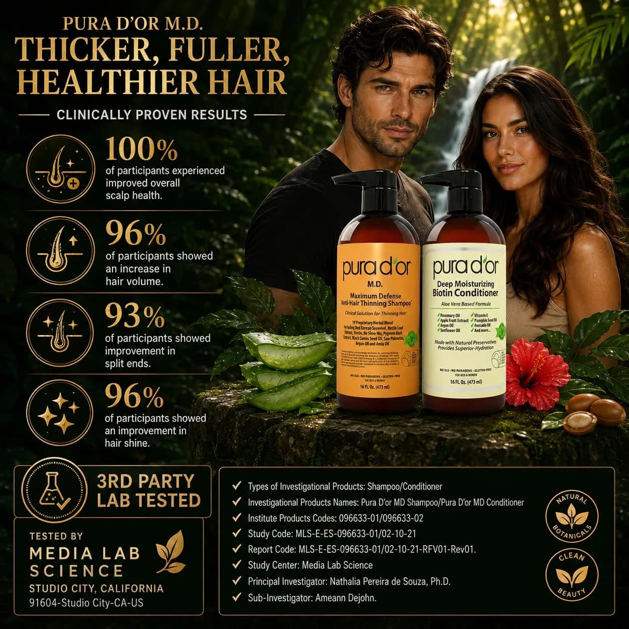 PURA D'OR Maximum Defense Biotin Shampoo & Conditioner Set 473ml (16 Fl Oz x2) | Clinically Tested Hair Regrowth Treatment - view 5