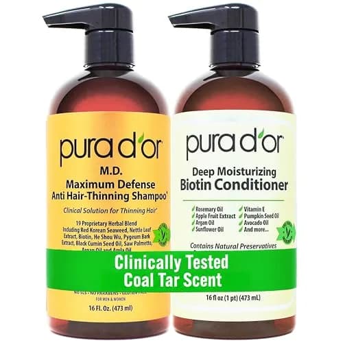 PURA D'OR Maximum Defense Biotin Shampoo & Conditioner Set 473ml (16 Fl Oz x2) | Clinically Tested Hair Regrowth Treatment thumbnail 1