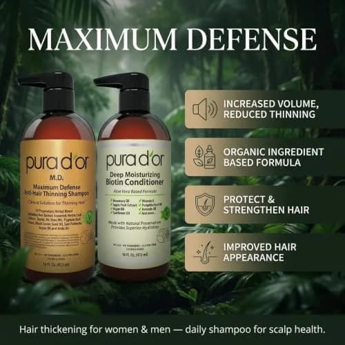 PURA D'OR Maximum Defense Biotin Shampoo & Conditioner Set 473ml (16 Fl Oz x2) | Clinically Tested Hair Regrowth Treatment thumbnail 3