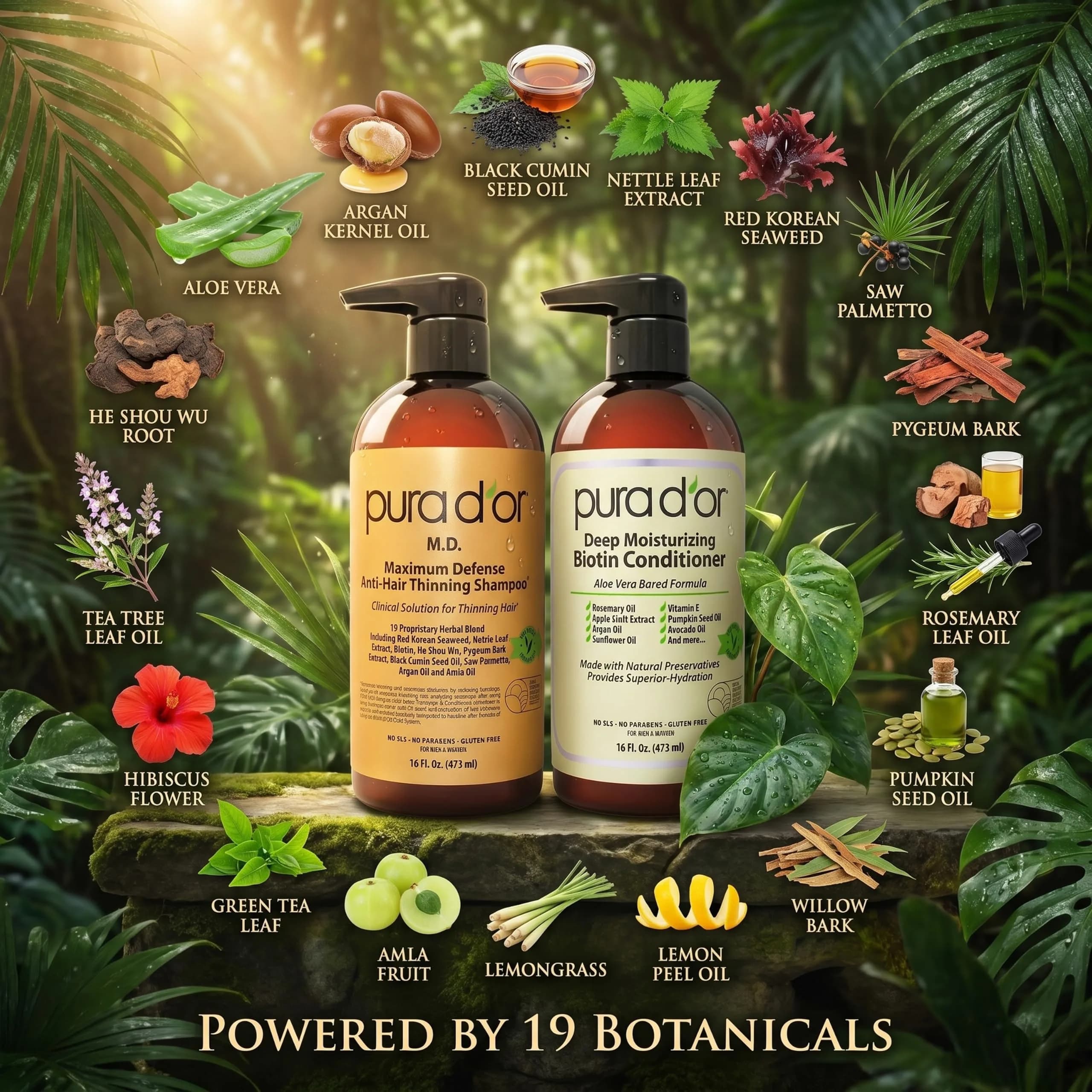 PURA D'OR Maximum Defense Biotin Shampoo & Conditioner Set 473ml (16 Fl Oz x2) | Clinically Tested Hair Regrowth Treatment - view 4
