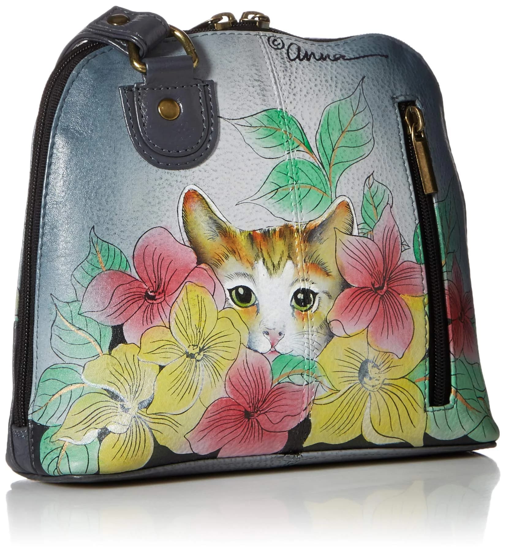 Anna by Anuschka Leather Small Multi Compartment Zip-Around Organizer, Three Kittens | Hand-Painted Artistry - view 3