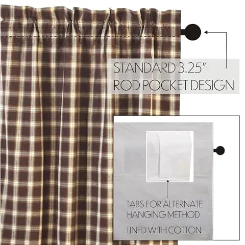 VHC Brands Rustic Kitchen Rory Rod Pocket Cotton Plaid Curtain, Balloon Valance 15x60, Brown | Cozy, Rustic Style with Light Filtering thumbnail 5