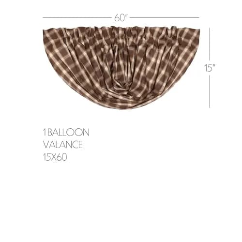 VHC Brands Rustic Kitchen Rory Rod Pocket Cotton Plaid Curtain, Balloon Valance 15x60, Brown | Cozy, Rustic Style with Light Filtering thumbnail 2
