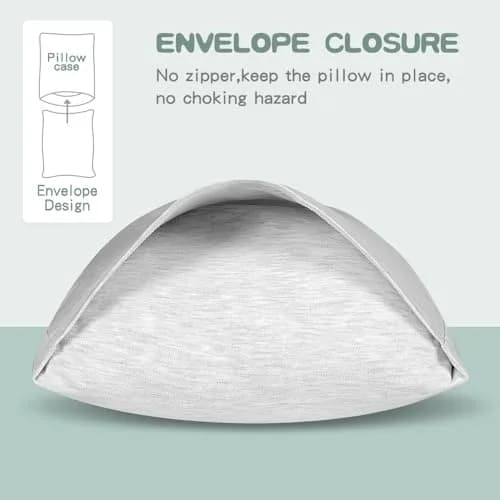 Zenssia Organic Cotton Toddler Pillow Case 13x18 Inches, 2 Pack, Gray | Soft & Breathable, Envelope Closure, Travel Size, Machine Washable, Perfect for Baby & Toddler thumbnail 3