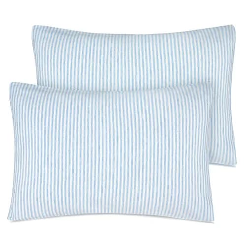 Zenssia Organic Cotton Toddler Pillow Case 33x46 cm (13x18 Inches), 2 Pack Blue Stripe | Soft & Breathable Envelope Closure thumbnail 1