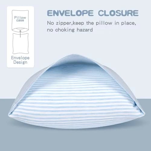 Zenssia Organic Cotton Toddler Pillow Case 33x46 cm (13x18 Inches), 2 Pack Blue Stripe | Soft & Breathable Envelope Closure thumbnail 3