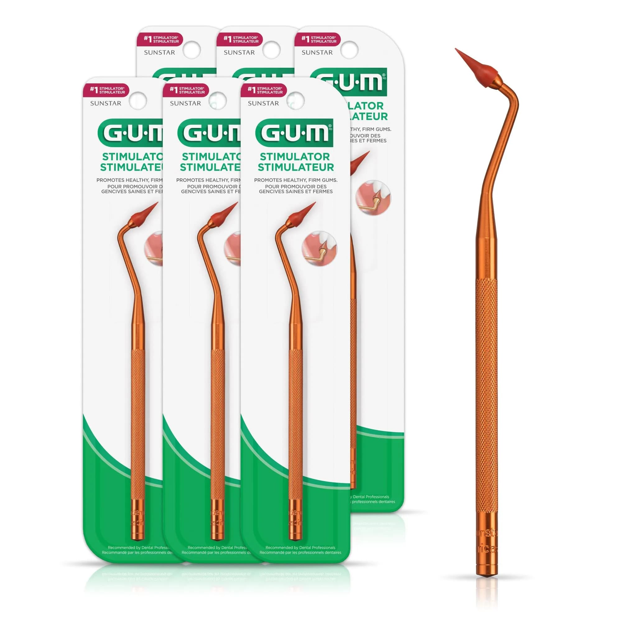 GUM Stimulator Permanent Handle with Rubber Tip | Eco-Friendly Gum Care Tool (6 Pack, Latex-Free) — 6-Pack