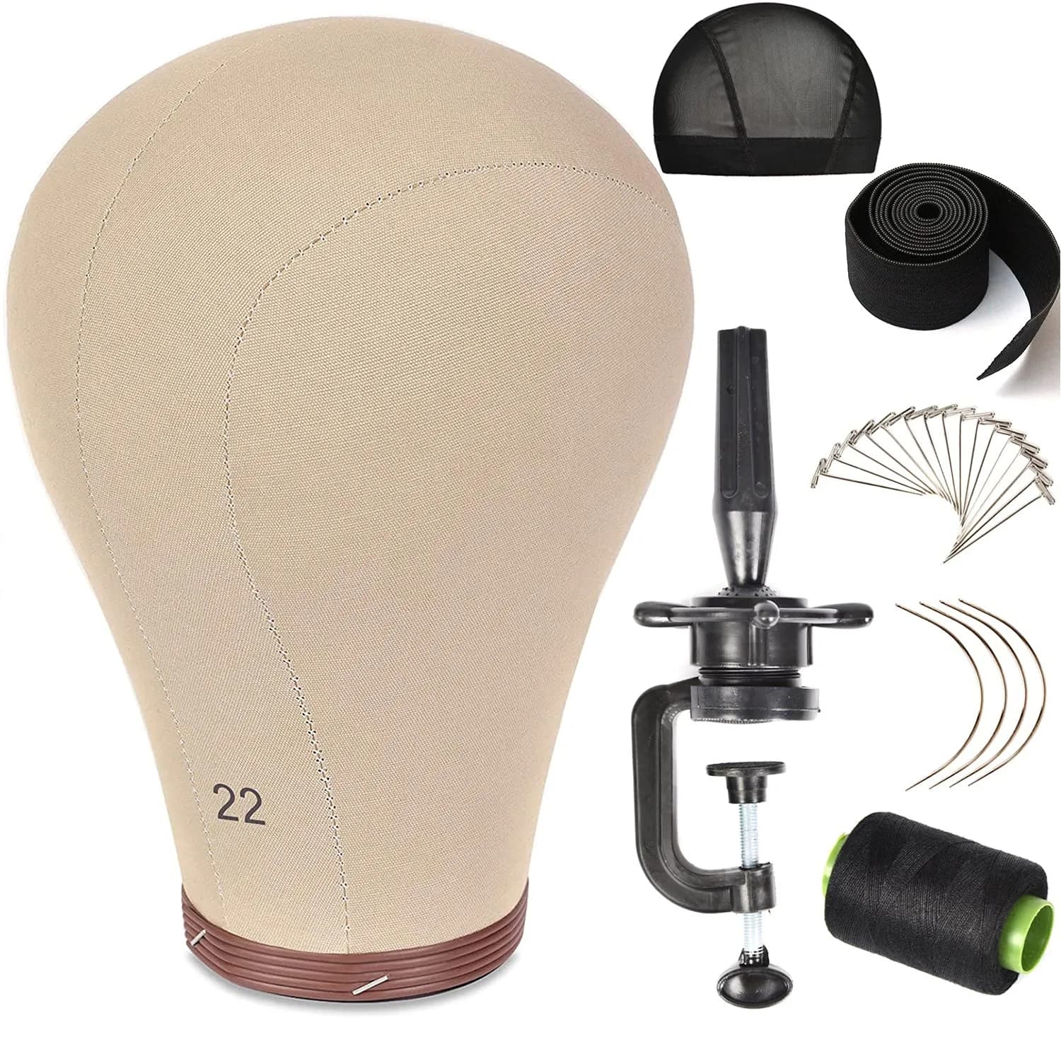 ZGCYSMHT 21''-24'' Inch Wig Head Cork Canvas Block Head with Stand for Wig Making (22 inch, Brown) | Durable & Professional