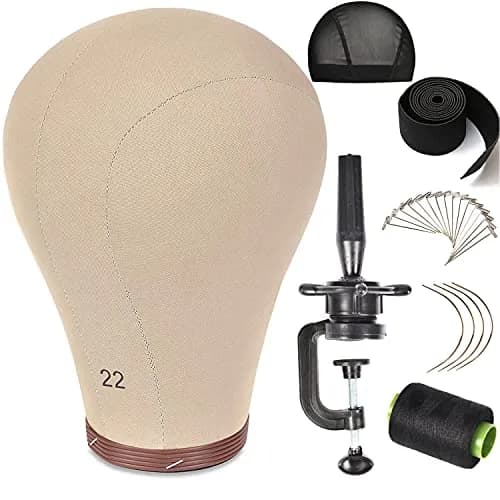 ZGCYSMHT 21''-24'' Inch Wig Head Cork Canvas Block Head with Stand for Wig Making (22 inch, Brown) | Durable & Professional thumbnail 1