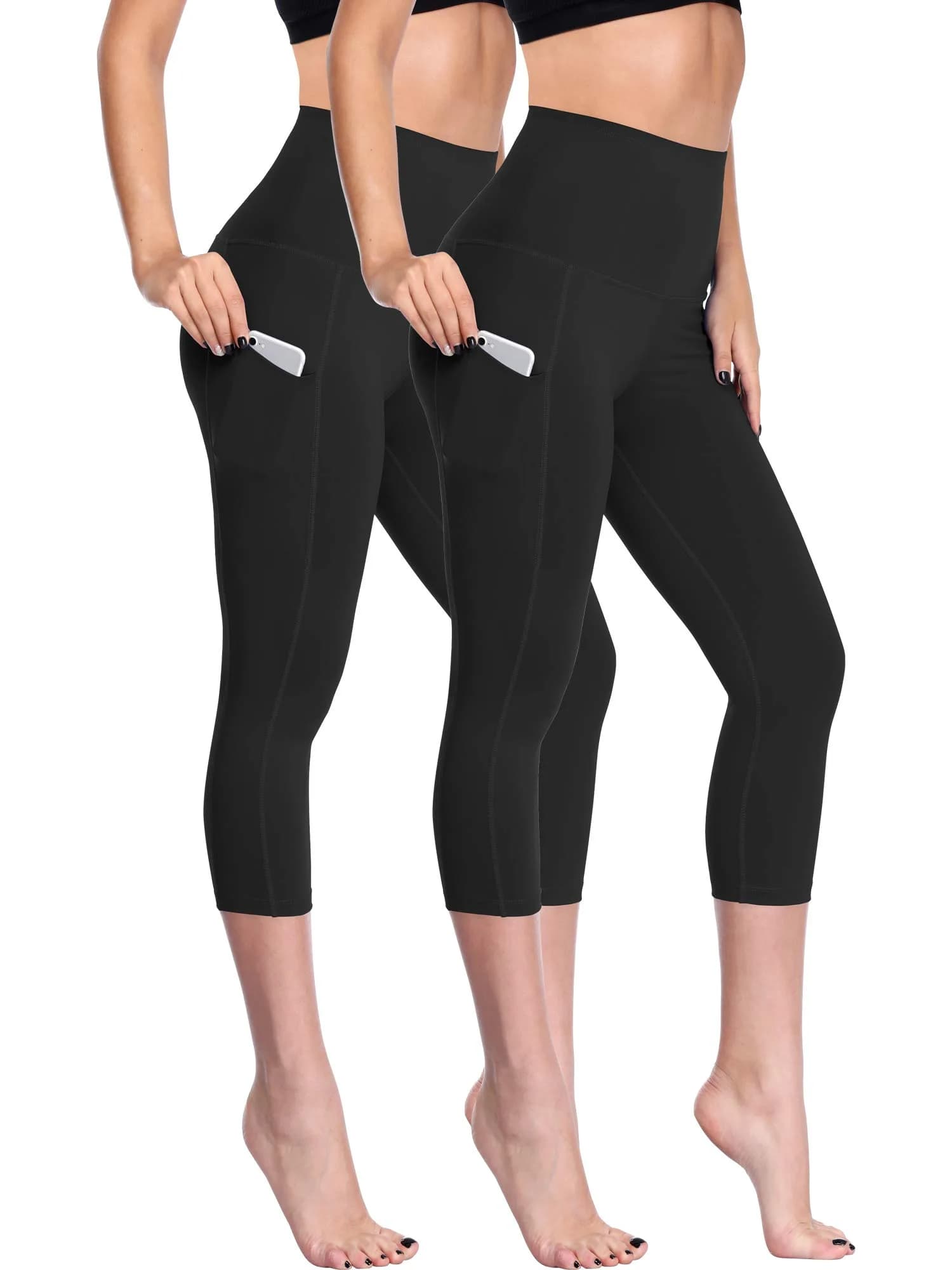 NELEUS Women's Yoga Capris 2 Pack High Waist Tummy Control with Pockets | Stretch & Non See-Through Fabric (Small)