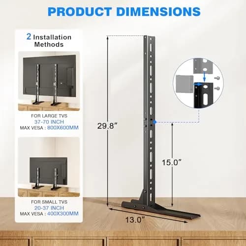 Rfiver Universal TV Stand Mount for 20-75 inch Flat Curved TVs | Supports 110 lbs & VESA 800x600mm thumbnail 5
