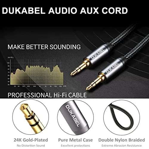 DUKABEL 8ft (2.4m) Aux Cable | Gold Plated 3.5mm Male to Male Stereo Audio Cable with Nylon Braided Jacket thumbnail 9