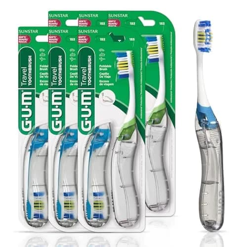 GUM Folding Travel Toothbrush 12 Count (Pack of 6) | Hygienic Tri-Fold Design with Tongue Cleaner thumbnail 1