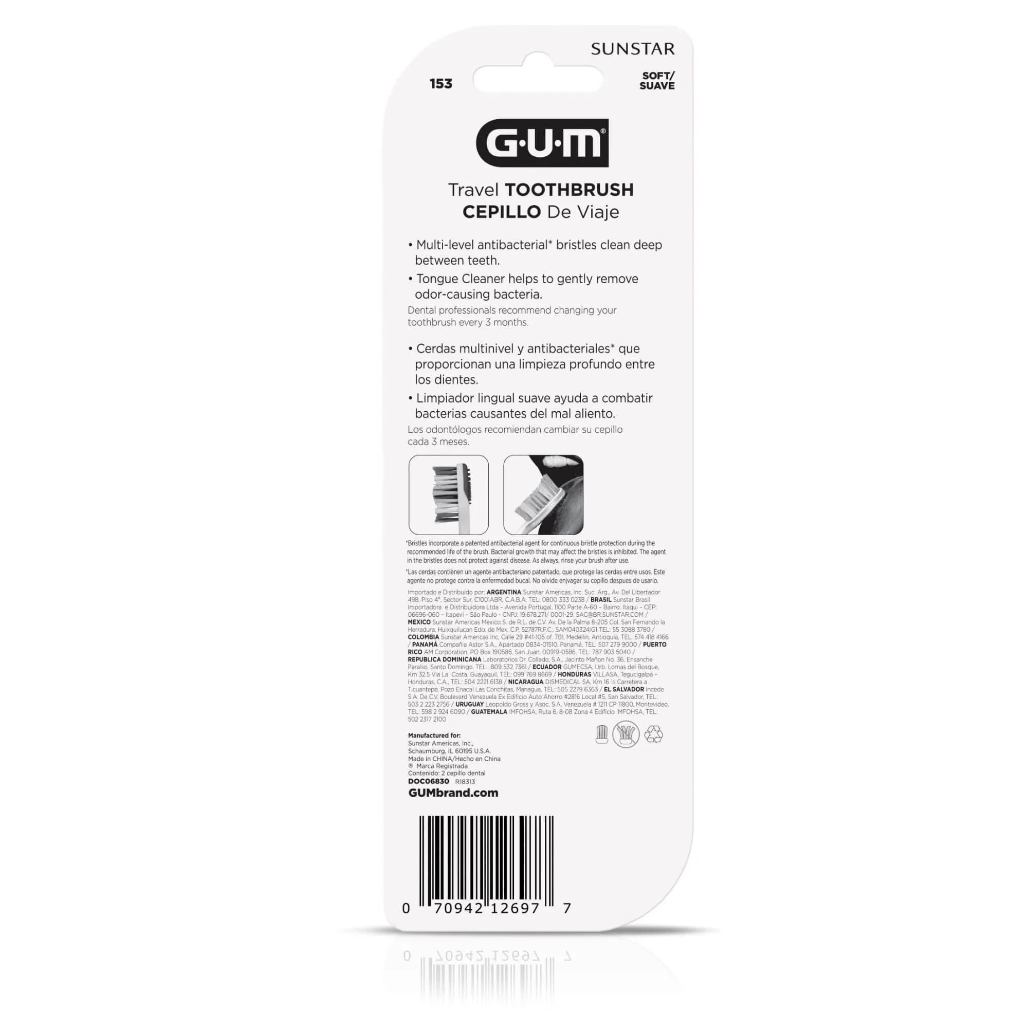 GUM Folding Travel Toothbrush 12 Count (Pack of 6) | Hygienic Tri-Fold Design with Tongue Cleaner - view 5