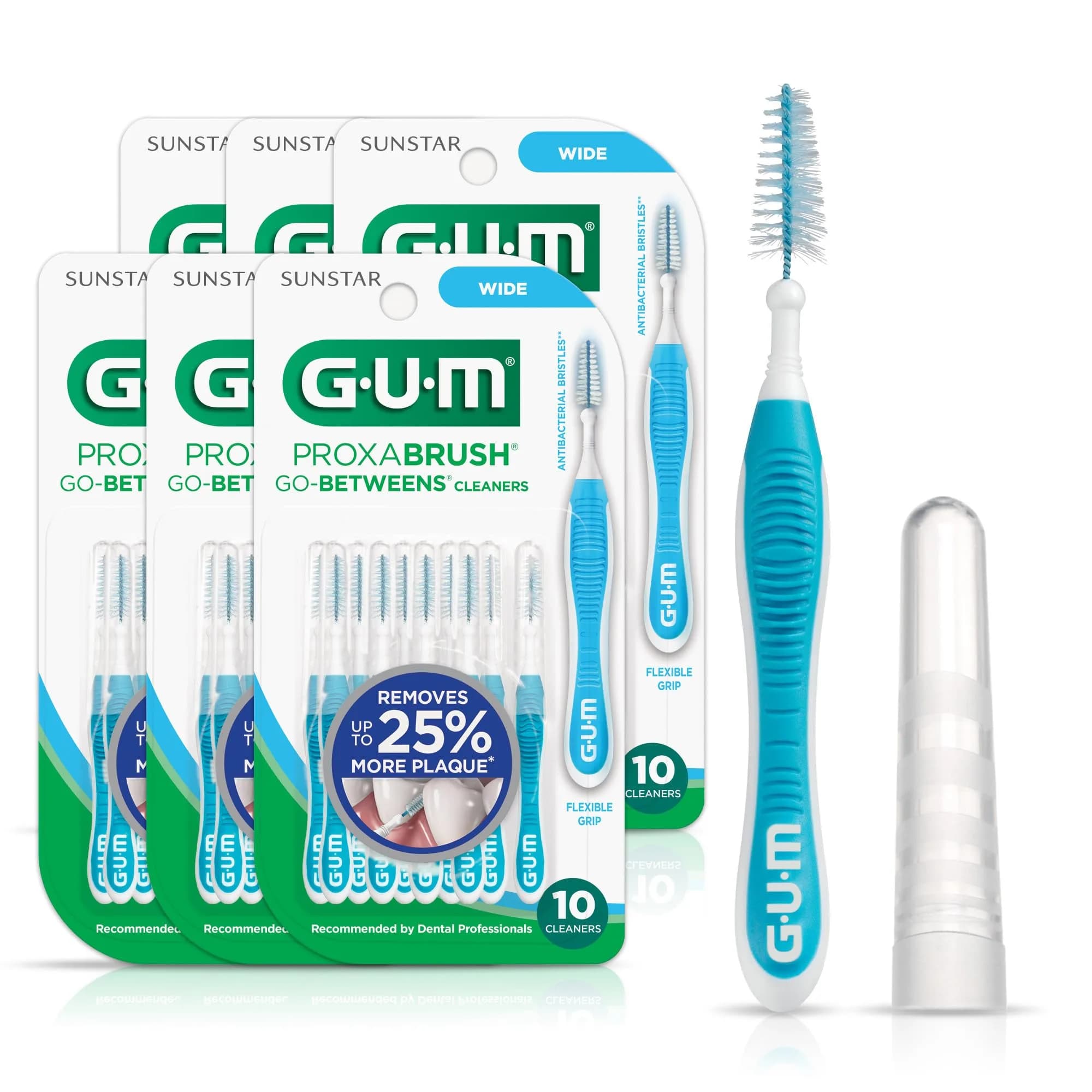 GUM Proxabrush Go-Betweens Wide Interdental Brushes 60 Count (6 Pack) | Clinically Designed for Braces & Implants — Blue