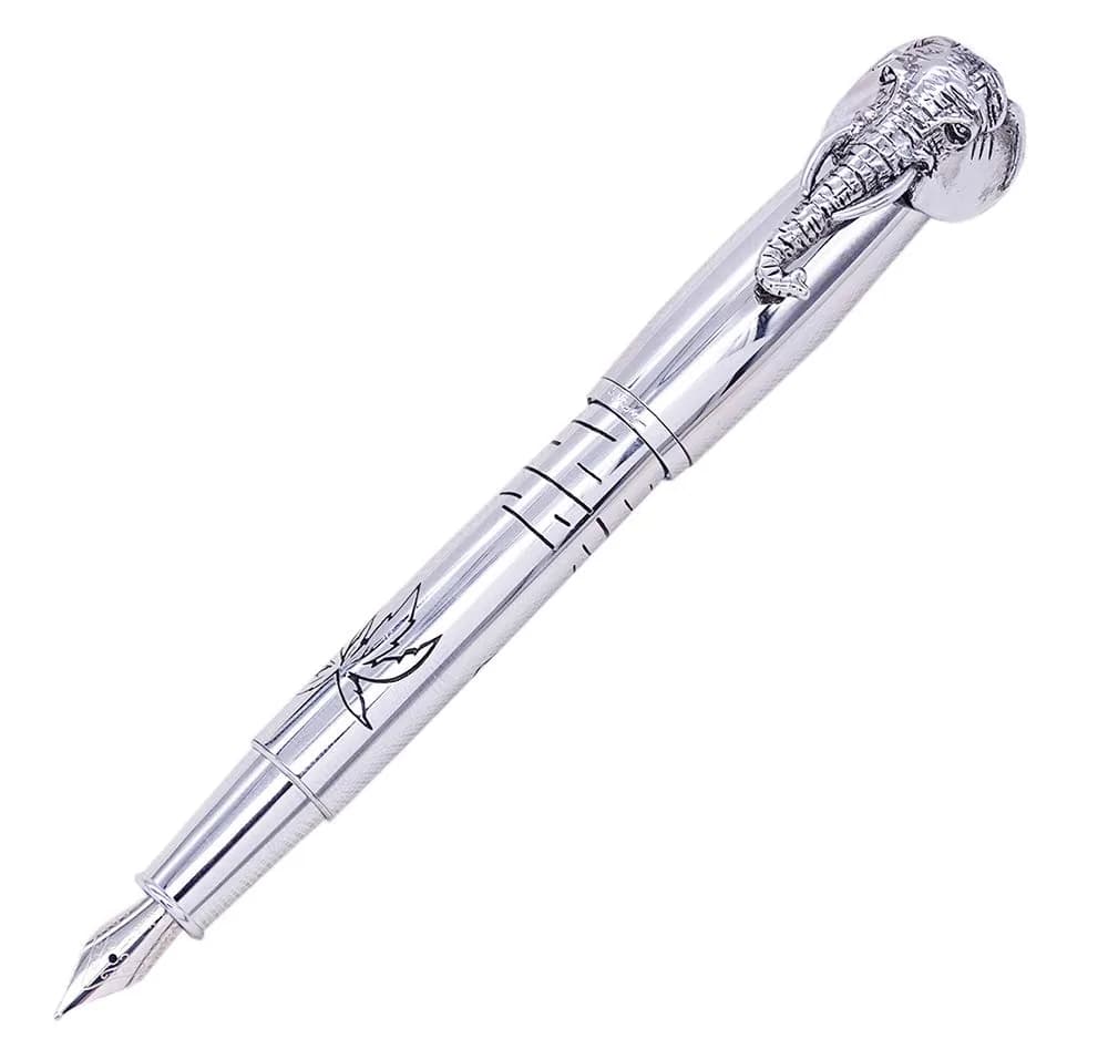 erofa Fuliwen Fountain Pen Medium Nib with Ink Refills Converter, Silver Stainless Steel Body Elephant Pattern Gift Pen 68 g (0.068 kg) | Smooth Writing Instrument - main product image