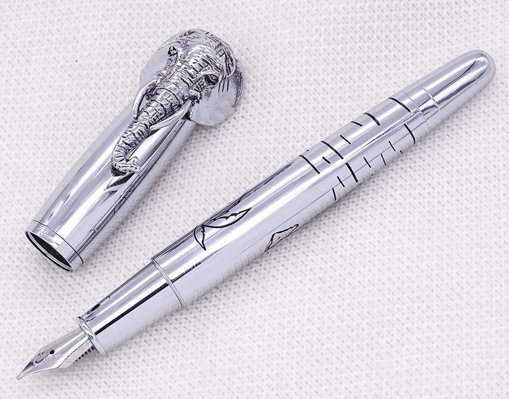 erofa Fuliwen Fountain Pen Medium Nib with Ink Refills Converter, Silver Stainless Steel Body Elephant Pattern Gift Pen 68 g (0.068 kg) | Smooth Writing Instrument - view 5