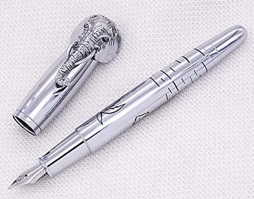 erofa Fuliwen Fountain Pen Medium Nib with Ink Refills Converter, Silver Stainless Steel Body Elephant Pattern Gift Pen 68 g (0.068 kg) | Smooth Writing Instrument thumbnail 5