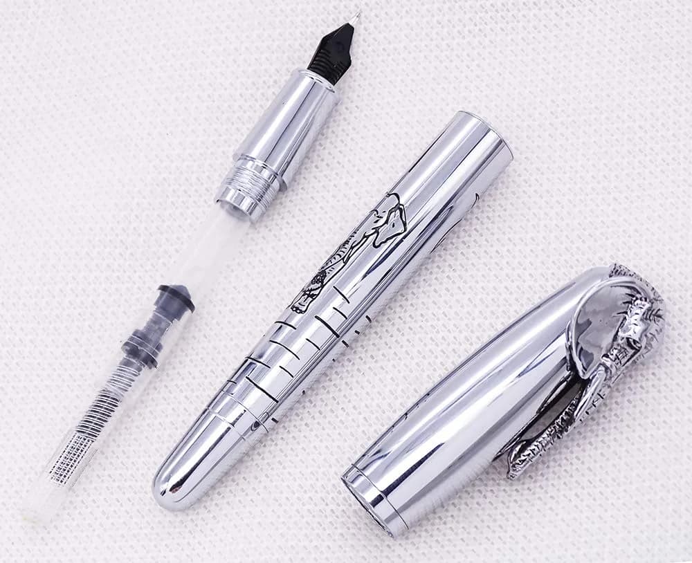 erofa Fuliwen Fountain Pen Medium Nib with Ink Refills Converter, Silver Stainless Steel Body Elephant Pattern Gift Pen 68 g (0.068 kg) | Smooth Writing Instrument - view 7