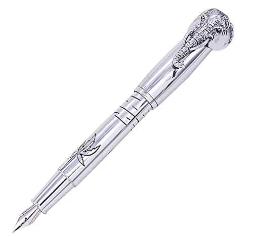 erofa Fuliwen Fountain Pen Medium Nib with Ink Refills Converter, Silver Stainless Steel Body Elephant Pattern Gift Pen 68 g (0.068 kg) | Smooth Writing Instrument thumbnail 1