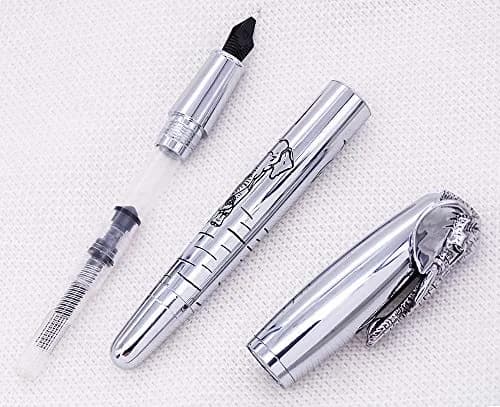 erofa Fuliwen Fountain Pen Medium Nib with Ink Refills Converter, Silver Stainless Steel Body Elephant Pattern Gift Pen 68 g (0.068 kg) | Smooth Writing Instrument thumbnail 7