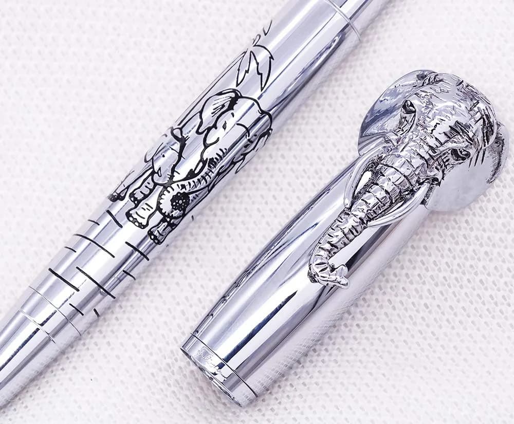 erofa Fuliwen Fountain Pen Medium Nib with Ink Refills Converter, Silver Stainless Steel Body Elephant Pattern Gift Pen 68 g (0.068 kg) | Smooth Writing Instrument - view 2