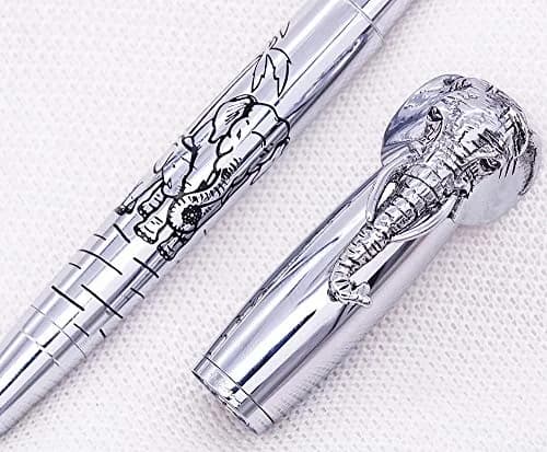erofa Fuliwen Fountain Pen Medium Nib with Ink Refills Converter, Silver Stainless Steel Body Elephant Pattern Gift Pen 68 g (0.068 kg) | Smooth Writing Instrument thumbnail 2