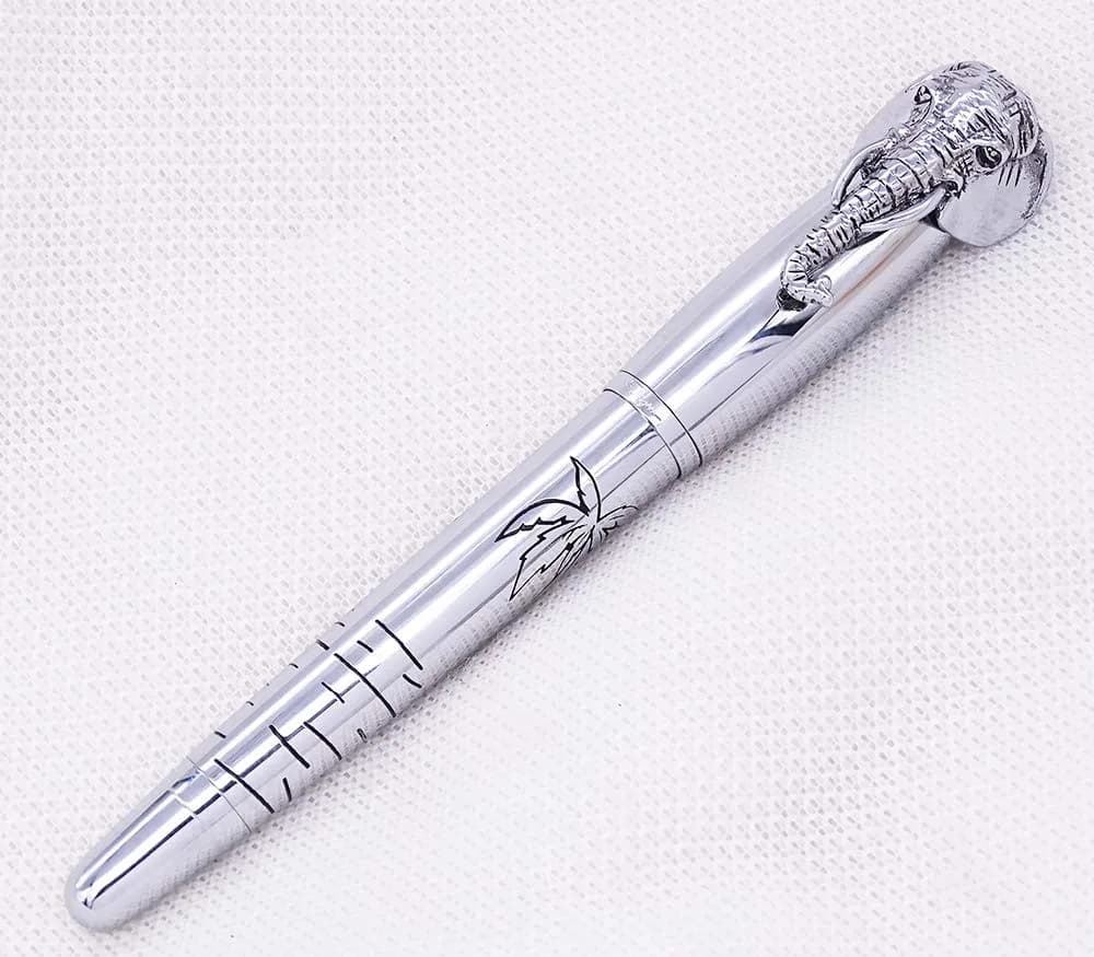 erofa Fuliwen Fountain Pen Medium Nib with Ink Refills Converter, Silver Stainless Steel Body Elephant Pattern Gift Pen 68 g (0.068 kg) | Smooth Writing Instrument - view 3