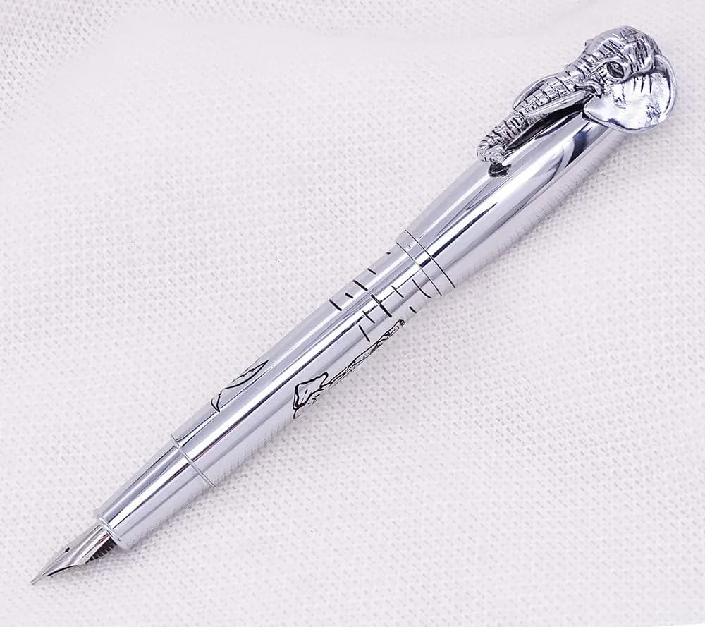 erofa Fuliwen Fountain Pen Medium Nib with Ink Refills Converter, Silver Stainless Steel Body Elephant Pattern Gift Pen 68 g (0.068 kg) | Smooth Writing Instrument - view 4