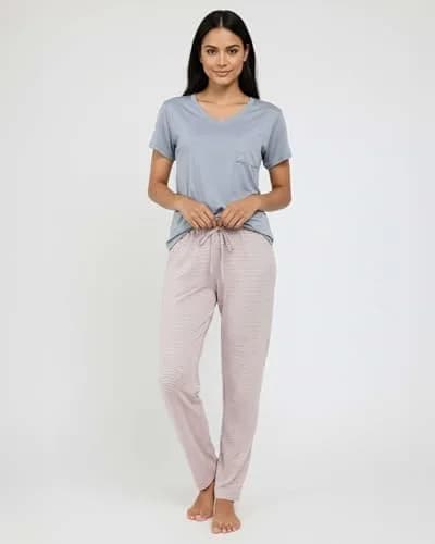 Real Essentials Women's Pajama Sets Short Sleeve | Comfy, Silky, Lightweight (95% Polyester, 5% Spandex) thumbnail 5