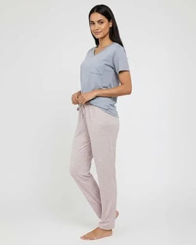 Real Essentials Women's Pajama Sets Short Sleeve | Comfy, Silky, Lightweight (95% Polyester, 5% Spandex) thumbnail 7
