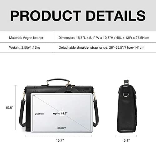ECOSUSI Briefcase for Women Leather 15.6 inch | Elegant Vintage Business Bag with Laptop Compartment thumbnail 6