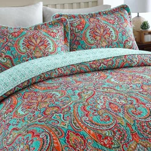 NEWLAKE Cotton Bedspread Quilt Sets-Reversible Patchwork Coverlet Set, European Gorgeous Floral Pattern, Twin Size thumbnail 4