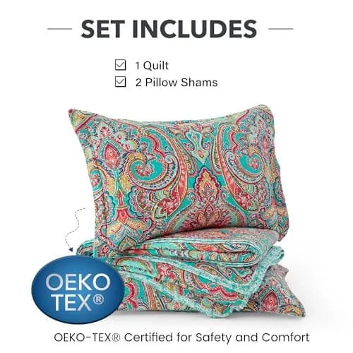 NEWLAKE Cotton Bedspread Quilt Sets-Reversible Patchwork Coverlet Set, European Gorgeous Floral Pattern, Twin Size thumbnail 5
