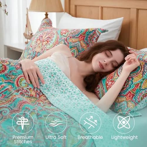 NEWLAKE Cotton Bedspread Quilt Sets-Reversible Patchwork Coverlet Set, European Gorgeous Floral Pattern, Twin Size thumbnail 2