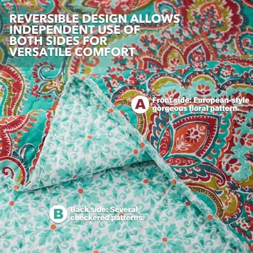 NEWLAKE Cotton Bedspread Quilt Sets-Reversible Patchwork Coverlet Set, European Gorgeous Floral Pattern, Twin Size thumbnail 3