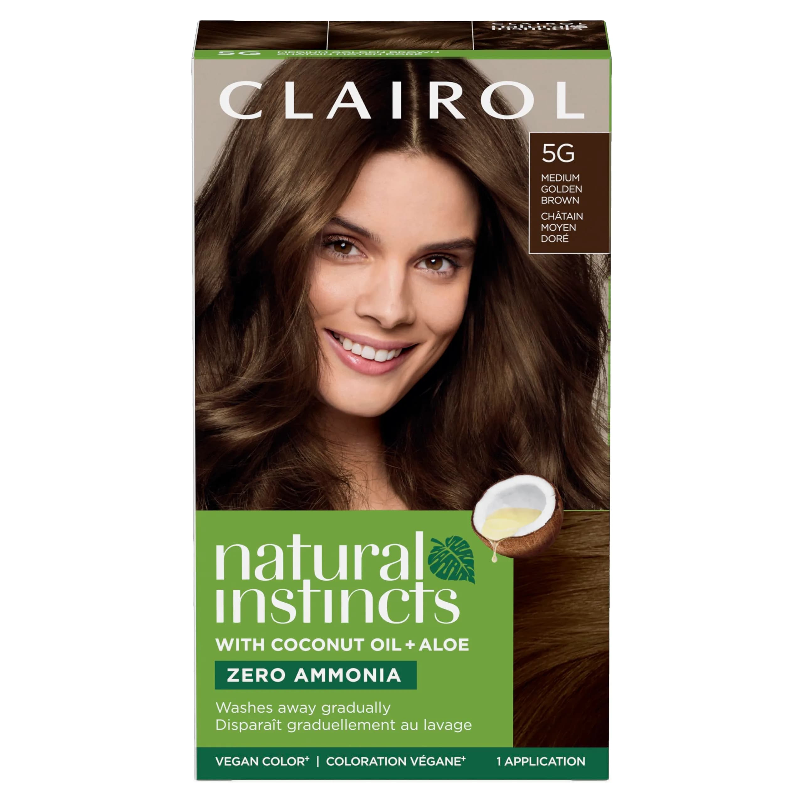 Clairol Natural Instincts Demi-Permanent Hair Dye 5G Medium Golden Brown 163ml (5.5 Fl Oz) | Gentle Ammonia-Free Color with Coconut Oil & Aloe — 5G Medium Golden Brown