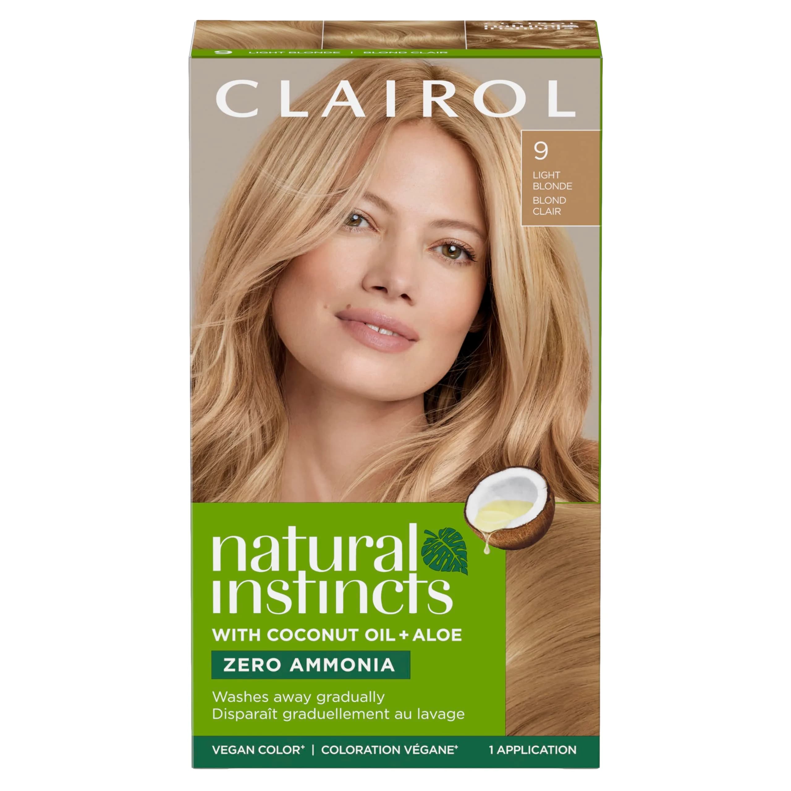 Clairol Natural Instincts Demi-Permanent Hair Dye, 9 Light Blonde, 5.85 Fl Oz (173 ml) | Zero Ammonia, Coconut Oil & Aloe Vera thumbnail 1