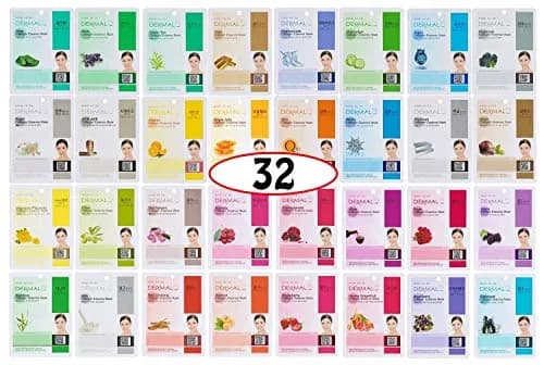DERMAL 32 Collagen Korean Essence Sheet Mask Variety Pack, A+B Set (32 Count, 28.91ml Total) thumbnail 1
