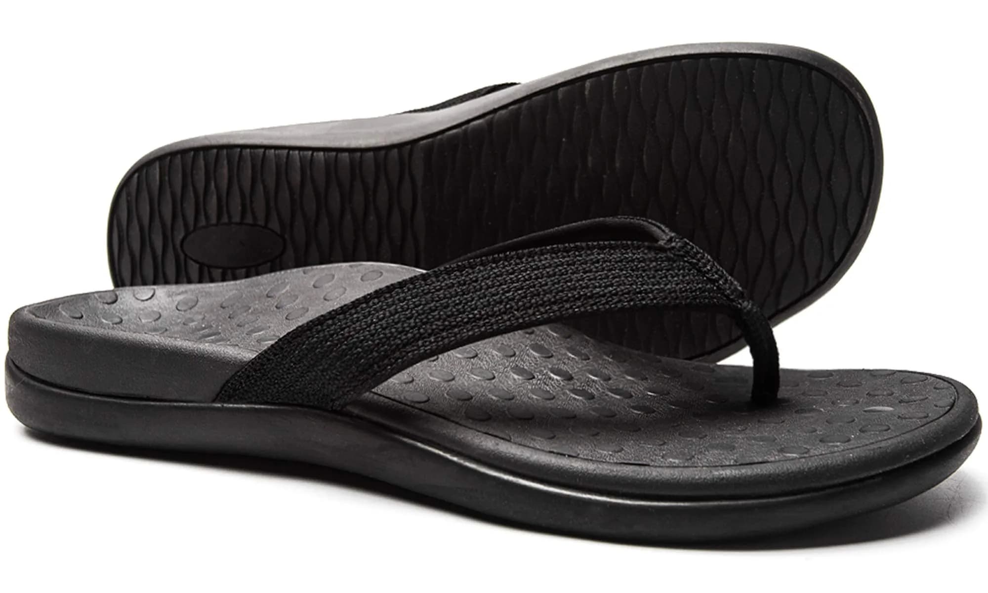 LLSOARSS Plantar Fasciitis Feet sandal with Arch Support | Orthotic Flip Flops for Flat Feet, Heel Pain (10 M US, Black) — Black