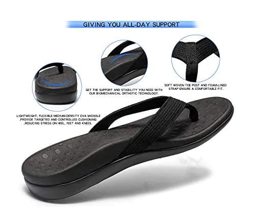 LLSOARSS Plantar Fasciitis Feet sandal with Arch Support | Orthotic Flip Flops for Flat Feet, Heel Pain (10 M US, Black) thumbnail 2