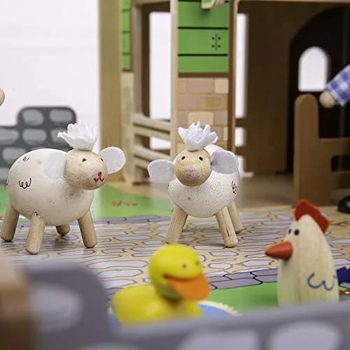 Bigjigs Toys Wooden Cobblestone Farm with Working Gates, Stable & Hay Loft | Classic Animal Playset for Kids 3+ thumbnail 5