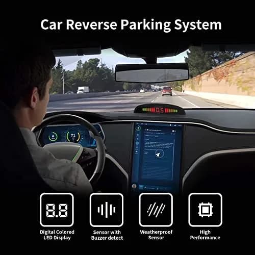 EKYLIN Car Reverse Parking Sensor System with 8 Ultrasonic Sensors, LED Display, Sound Warning, Gray thumbnail 3