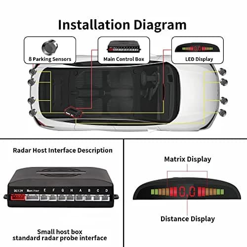 EKYLIN Car Reverse Parking Sensor System with 8 Ultrasonic Sensors, LED Display, Sound Warning, Gray thumbnail 4